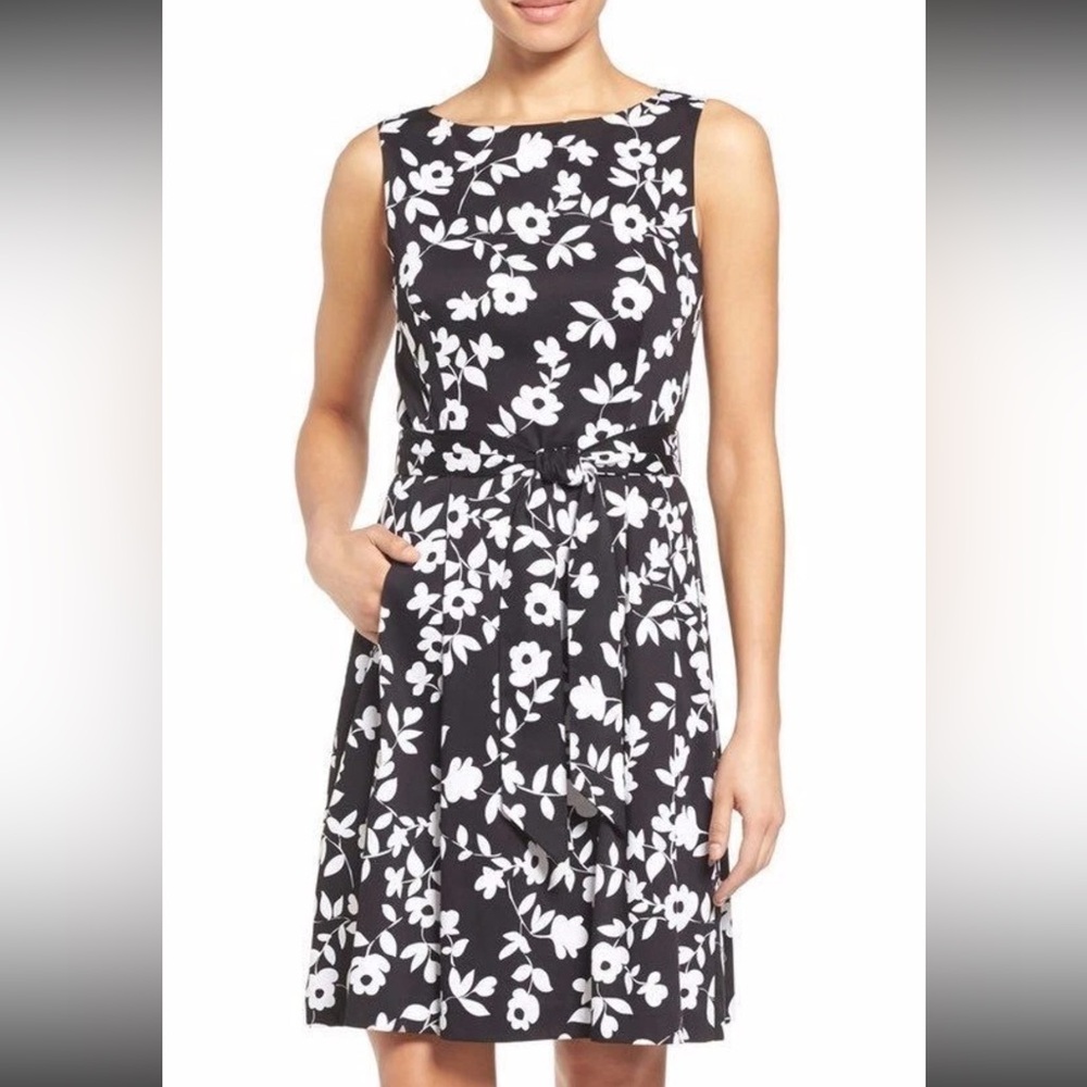 Anne Klein Black and White Floral Midi Dress